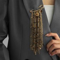 Retro Sun Stars Tiger-eye Stone Bead Multi-layer Chain Tassel Brooches for Women Hip-hop Fashion Suit Coat Decor Jewelry Gifts auksas