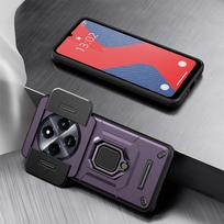 KEYSION Shockproof Armor Case for Xiaomi POCO C75 Silicone+PC Slide Camera Lens Protection Ring Stand Phone Cover for POCO C75 for POCO C75 violetinė