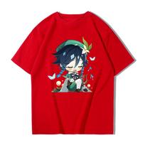 Genshin Impact Tshirt 100% Cotton T-shirt Kawaii Cartoon Clothes Women Fashion Tops Summer Short Sleeve Clothing Venti Print Tee S
