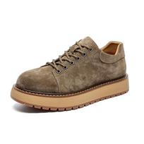 New 2024 Autumn Winter Men Cow Suede Leather Casual Shoes Lace Up Platform Thick Sole All Match Outdoor Men Leather Sneakers 38 chaki