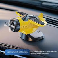 Saulės energija varomas lėktuvas automobiliui, stalo, biuro, lydinio, saulės energija, besisukantis lėktuvo ornamentas, saulės energija, besisukantis sraigtasparnio dekoras geltona