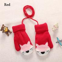 Winter Hanging Neck Plush Kids Gloves Knitted Mittens Cute Thick Warm chaki