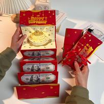 3D Pop-Up Birthday Red Envelope Greeting Card Foldable Gold New Year's Money Red Envelope 6 Card Slots Red without Music Light raudona