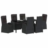 Garden Dining Set with Cushions 7 pcs Black Poly Rattan