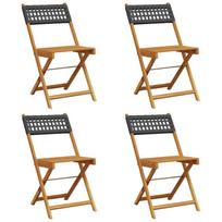 Garden Chairs 4 pcs Foldable Black Poly Rattan & Solid Wood