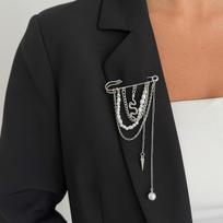 Hip-hop Punk Imitation Pearl Chain Multi-layer Tassel Brooches Snake-shaped Rivet Pendant Suit Cuff Pin Decoration Jewelry Gifts