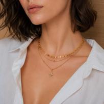 Fashion Luxury Stainless Steel Sequined Round Bead Chain Octagonal Star Zircon Pendant Double-layer Necklace for Women Jewelry auksas
