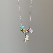 Colorful Heart Pony Pendant Necklace for Women, Trendy Y2K Style Sweater Chain Fashion
