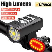 Light Sensation Bike Light 9 LED Bicycle Headlight USB Rechargeable Super Bright Bicycle Front Flashlight Mountain Bike Lamp