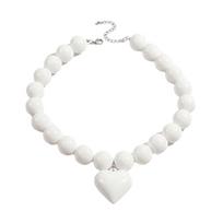 Acrylic Heart Pendant Choker Round Clavicle Chain Fashionable Beaded Necklace  Vacation Outfit balta