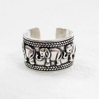 Foxanry Stamp Vintage Animal Elephant Open žiedai Tailando sidabro papuošalai moterims Dovanų senamadiški reguliuojami žiedai 17mm sidabras