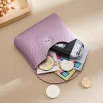 Nauja tikros odos piniginė Moteriška monetų piniginė Kortelių laikiklis one pocket šviesiai violetinė spalva