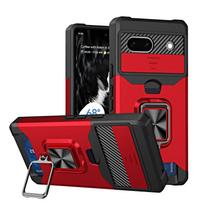 Case for Google Pixel 9A  9 Pro XL 8 7A 7 6 A Pro Slide Camera Card Holder Slot Wallet Protective With Ring Stand Cover For Pixel 8 raudona