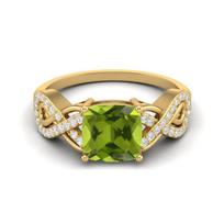 1.86 Ctw Cushion Peridot 925 Sterling Silver Gold Vermeil Twisted Shank Women Wedding Ring 6 geltona