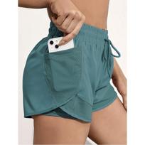 Women's Quick-Dry High-Waisted Running Yoga Shorts Medium tamsiai mėlyna spalva