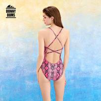RS Lycra Swimsuit Women's Racing One-piece Python Pattern Slimming High-end Swimming Pool Exclusive single-layer center fork