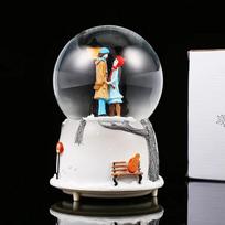 Sky City Music Box Automatic Snowfall Crystal Ball Birthday Gift Resin Crafts Desktop Ornament gray