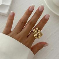 Personality Exaggerated Irregular Geometry Liquid Metal Circle Leaf Pearl Opening Rings for Women Hip-hop Retro Finger Jewelry