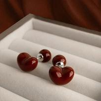 Cute Sweet Wine Red Heart Wear More Than One Style Stud Earrings for Women Charm Korea Earring Bride Jewelry Accessories Gift