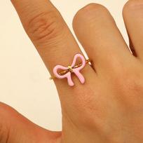 Sweet Fashion Dopamine-colored Drip Glaze Bowknot Stainless Steel Open Rings for Women Friends Romantic Cute Finger Jewelry Gift resizable rožinė