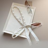 Vintage Style Pearl Necklace Scarf Ribbon Polka Dots Scarf Waist Chain  Women Fashion balta