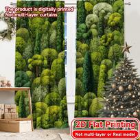 2D Flat Printing,2pcs Lush Green Oasis Chic Curtain Fabric Durable 100% Polyester Fabric Curtains Decorations Inside Ldeal for 60×150cm