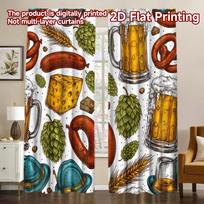 2D FLAT PRINTING 2pcs Curtains (Without Rod) Oktoberfest Beer and Snacks Modern Curtains Polyester Easy Install Curtains Art 60×150cm