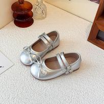 Sweet Flat Soft Sole Low Cut Mary Jane Leather Shoes For Little Girls 23 sidabras