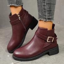 Supply Women's Round Head Low Heel Short Boots Belt Buckle Knight Boots 35 bordinė