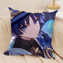 Wanderer Genshin Impact Cushion Cover Silky Short Plush Invisible Zipper Dustproof Sofa Pillow Case For Home Decor Peach skin 18*18(CM)-1Pcs