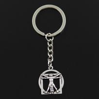 Madingas 30 mm raktų pakabukas Metalinis raktų pakabukas Raktų pakabukas Papuošalai Antikvariniai bronza padengti Da Vinci žmogaus figūrėlė 26x22mm pakabukas sidabras