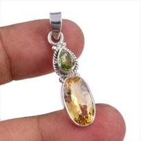 Natural Citrine, Peridot Gemstone Handmade 925 Solid Silver Pendant 1.50  D2E68