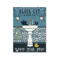 Juokingi kačių avių Alpakos plakatai Retro Wash Your Paws Citata Spausdinti Vonios siena Menas Tualetas Drobė Tapyba Paveikslėliai Kambario sienų dekoras 21x30cm No Framed
