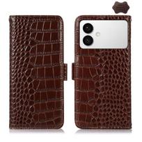 Krokodilo rašto viršutinio sluoksnio karvės odos telefono dėklas For Samsung Galaxy S26 Edge 5G ruda