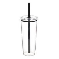Nešiojamas puodelis su šiaudeliu 20 oz Spalvingas Tritan gertuvas ledinei kavai, sultims, arbatai, pienui Plauti indaplovėje Indai Dovana paaugliams 600ML juoda