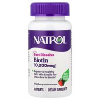 Natrol Biotin Fast Dissolve Maximum Strength, Strawberry Flavor, 10,000 mcg, 60 Tablets