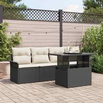 Garden Sofa Set with Cushions 5 pcs Black Poly Rattan