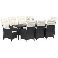 Garden Dining Set with Cushions 9 pcs Black Poly Rattan