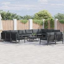 Garden Sofa Set with Cushions 12 pcs Black Steel