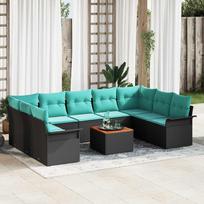 Garden Sofa Set with Cushions 10 pcs Black Poly Rattan