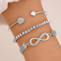 New Creative Design 3 Pcs Set Heart Opening Bracelet Lucky 8 Inlay Zircon Bracelet Set for Women Fashion Charm Jewelry Set Gifts