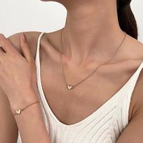 2pcs Set Simple Temperament Pink Heart-shaped Pendant Necklace Bracelet for Women Valentine's Day Gift Jewelry Sets Accessories