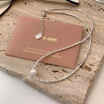Women Silver Water Wave Chain Choker With Round Pearl Necklace Daily Fashion Jewelry