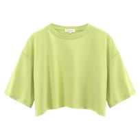 American Spice Girl Short Sleeve T-Shirt Women's Summer Heavy Cotton Short Navel Crew Neck Sports Wind T-Shirt Top S žalia