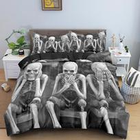 3D Skull Duvet Cover 220x240 Skeleton Bedding Set Luxury Quilt Cover With Zipper Closure 2/3pcs Queen Size Comforter Sets EU single(135x200cm) gray