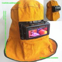 Dvisluoksnė karvės odos suvirinimo kaukė su stikliniu gaubtu ir galvos apsauga Breathable Cowhide Double Flip Glass Lens Hood black