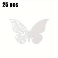 1Set 25Pcs 3D Butterfly Wine Glass & Wall Decor Stickers - Laser - Cut Skeleton Paper Cup Cards for Weddings, Pink & White 25pcs balta