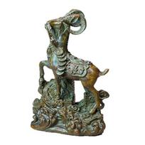Antique Bronze Alloy Mountain Goat Figurine with Coiled Horns - Leaping Cloud Design, Retro Home Decor Zodiac Sheep 64x43x86MM, 195g antikvarinės bronzos spalvos
