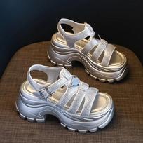 Fashion High quality 8CM Synthetic Microfiber Leather Women Sandals Flats Chunky Sneakers Hollow Bling Vulcanize Platform Wedge Shoes 34 sidabras