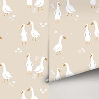 Animal Peel and Stick Wallpaper Goose Self Adhesive PVC Waterproof Cabinet Sticker Small Flower Bathroom Decorative Wall 38x120CM white